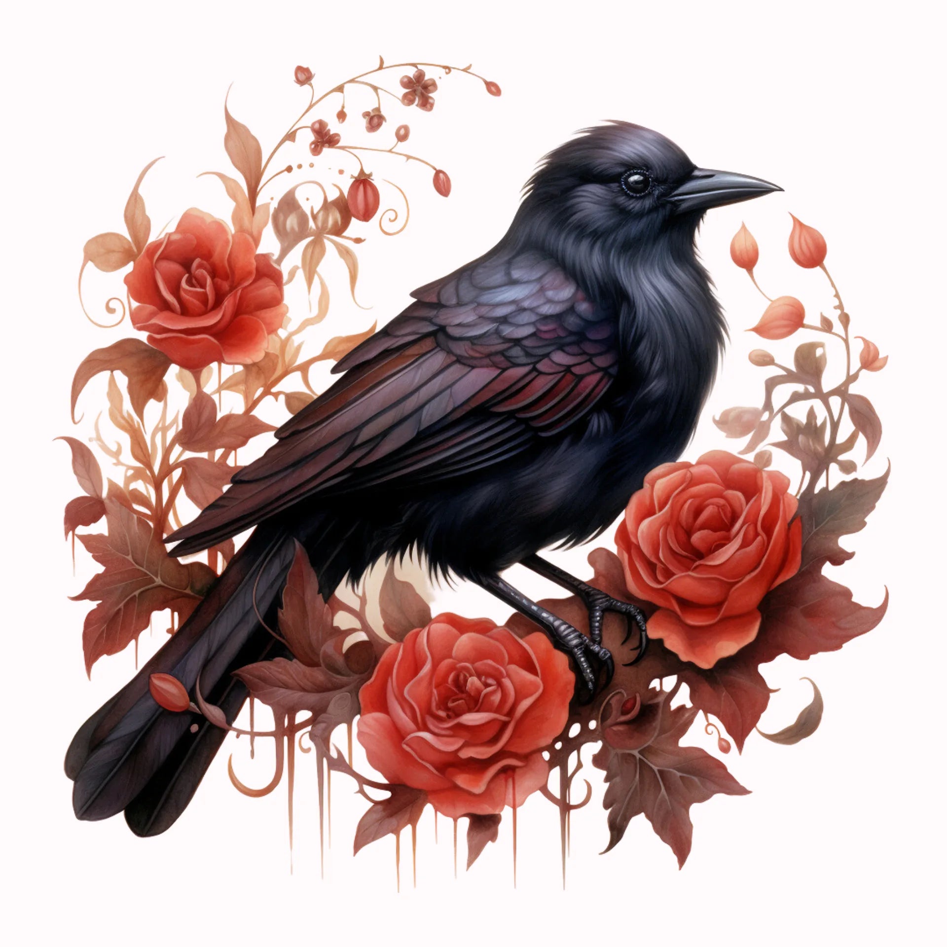 Permanent Sticker Schwarzer Rosen Vogel