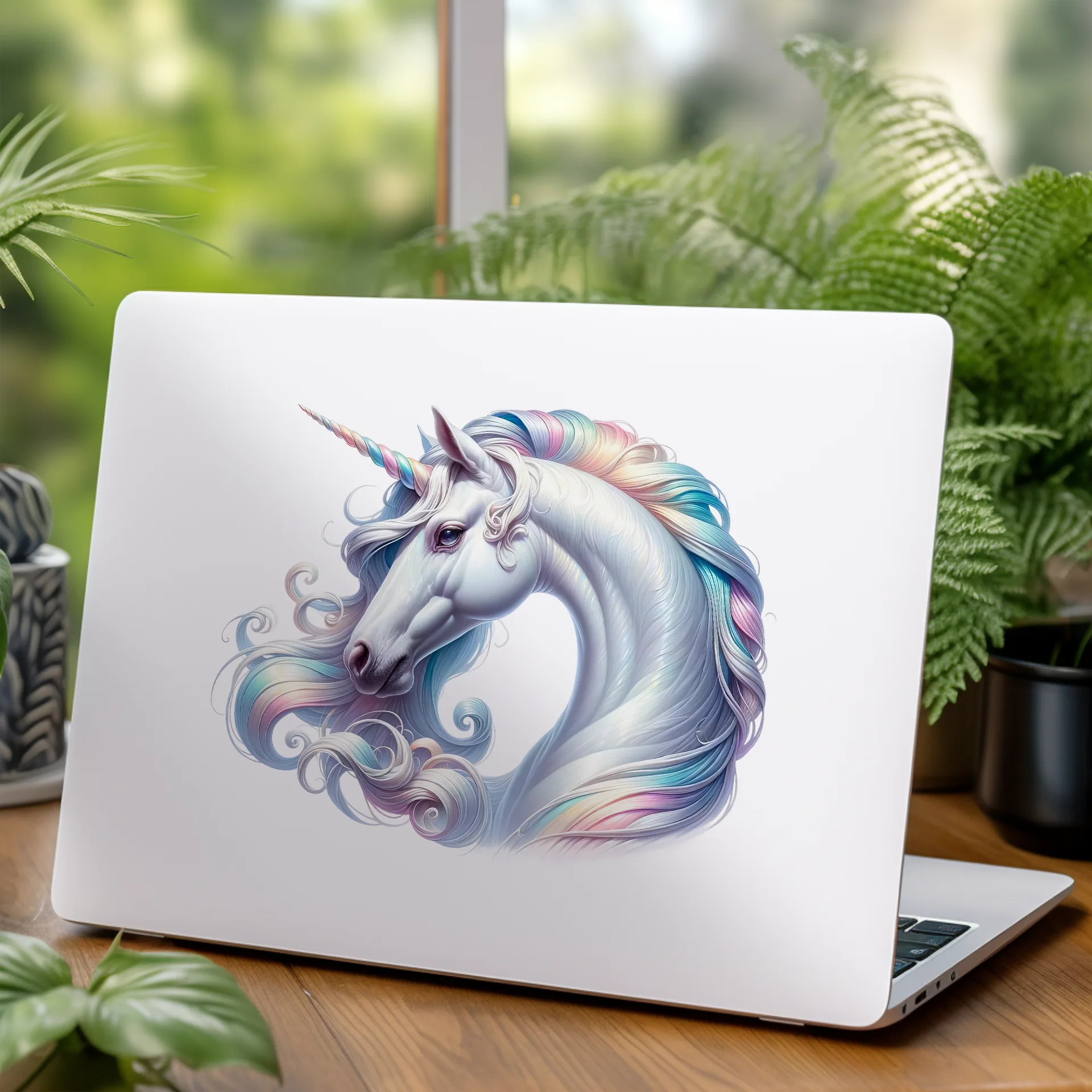 Permanent Sticker Weißes Regenbogen Einhorn