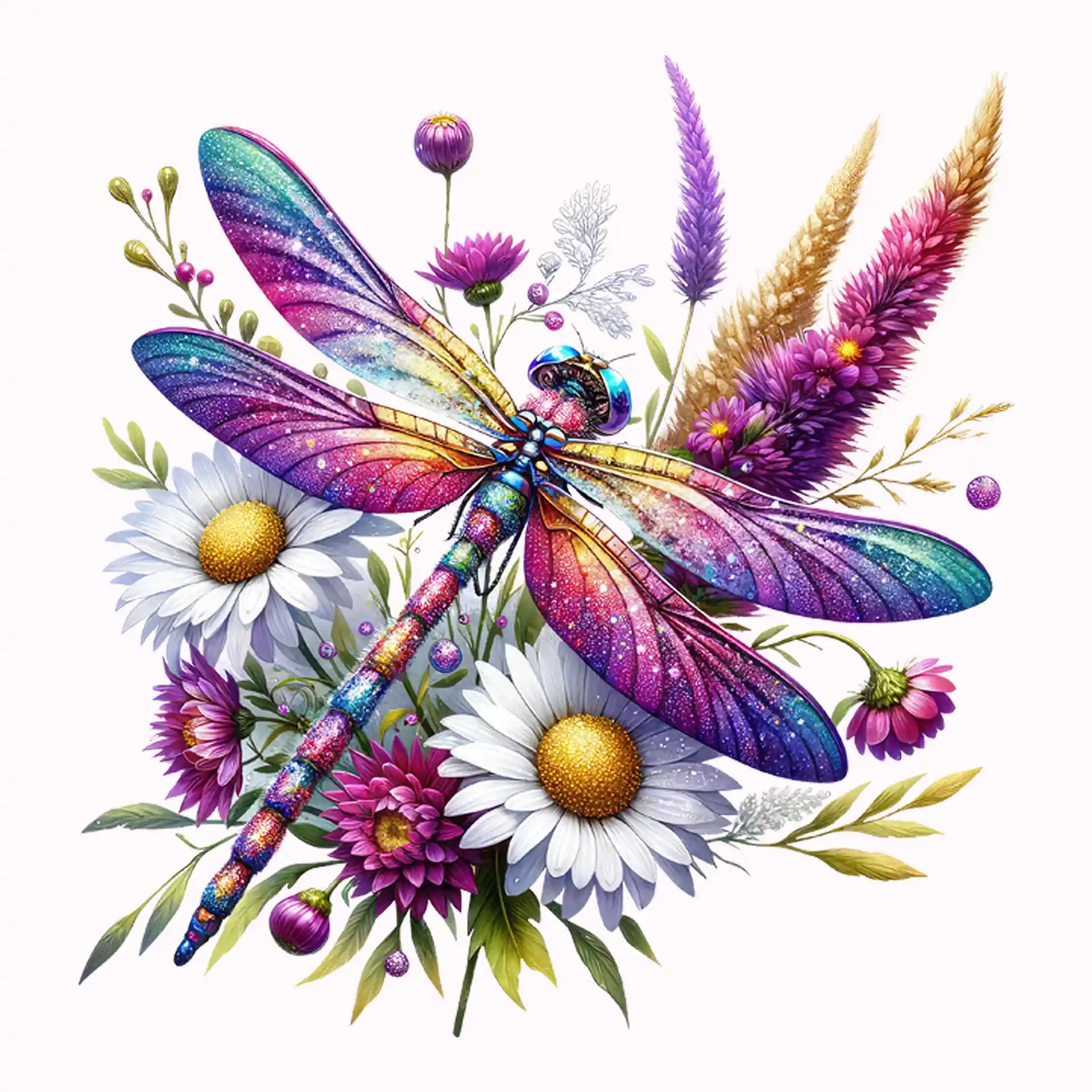 Permanent Sticker Zauberhafte Libelle auf Blütentraum