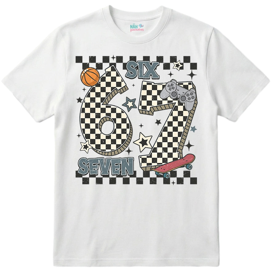 Six Seven Basketball Gamer Skater – Kinder T-Shirt mit Namen | 67 Meme personalisierbar
