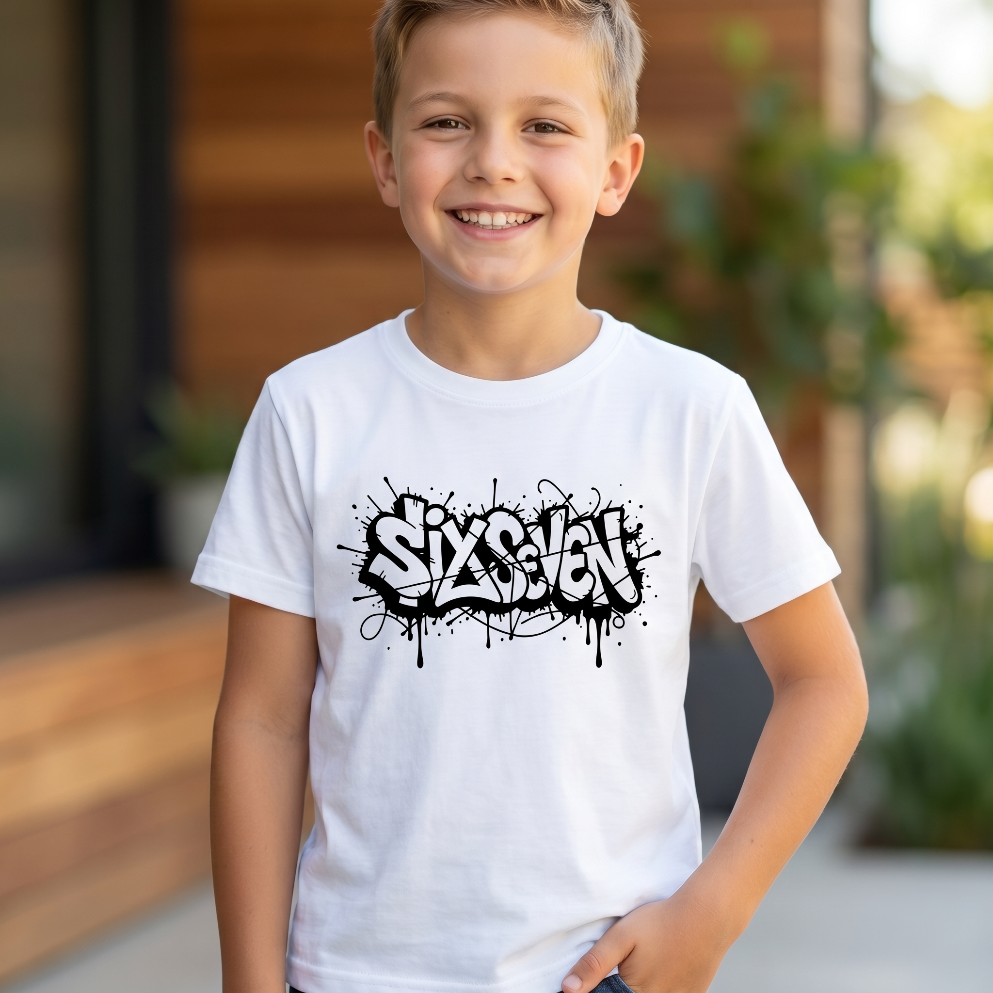 Six Seven Grafitti – Kinder T-Shirt mit Namen | 67 Meme personalisierbar