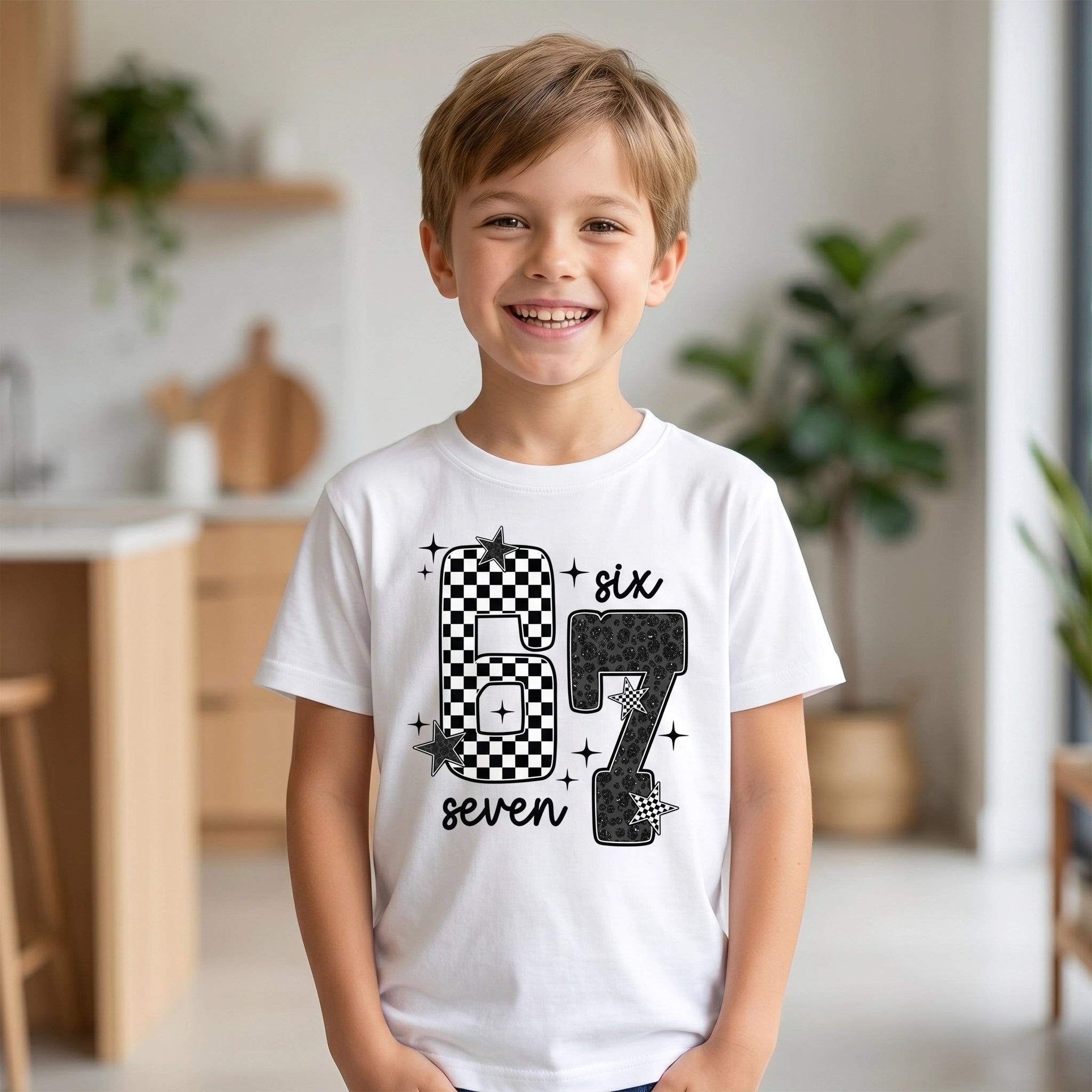 Six Seven Stars – Kinder T-Shirt mit Namen | 67 Meme personalisierbar