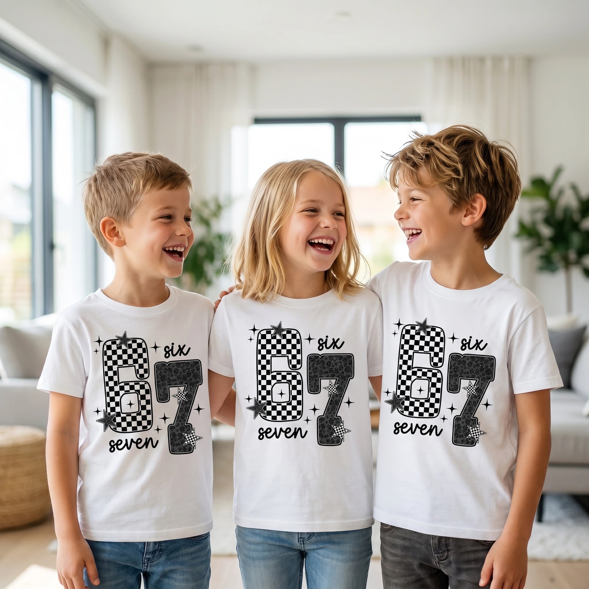 Six Seven Stars – Kinder T-Shirt mit Namen | 67 Meme personalisierbar